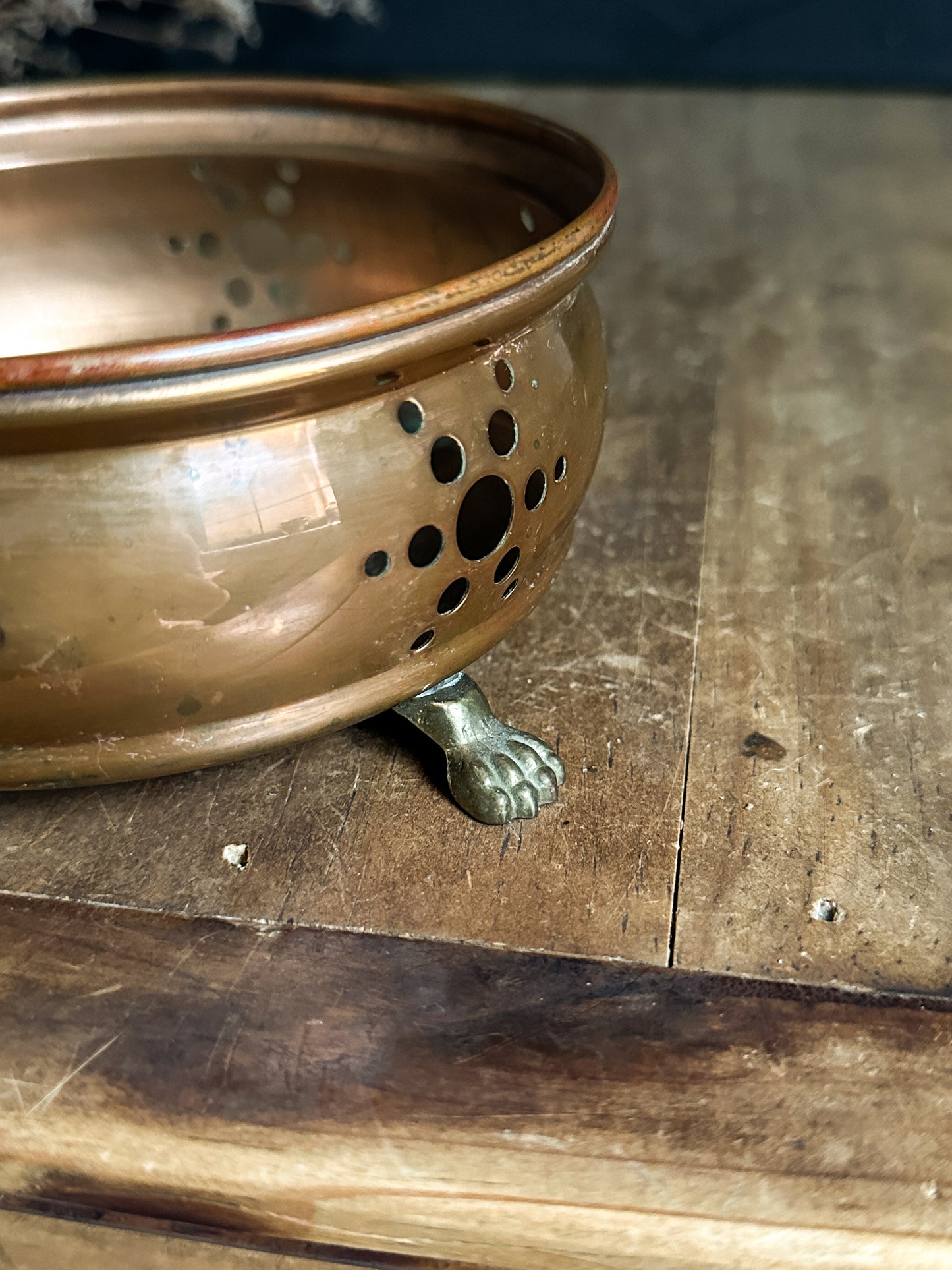 Copper Trinket Dish with Brass Feet