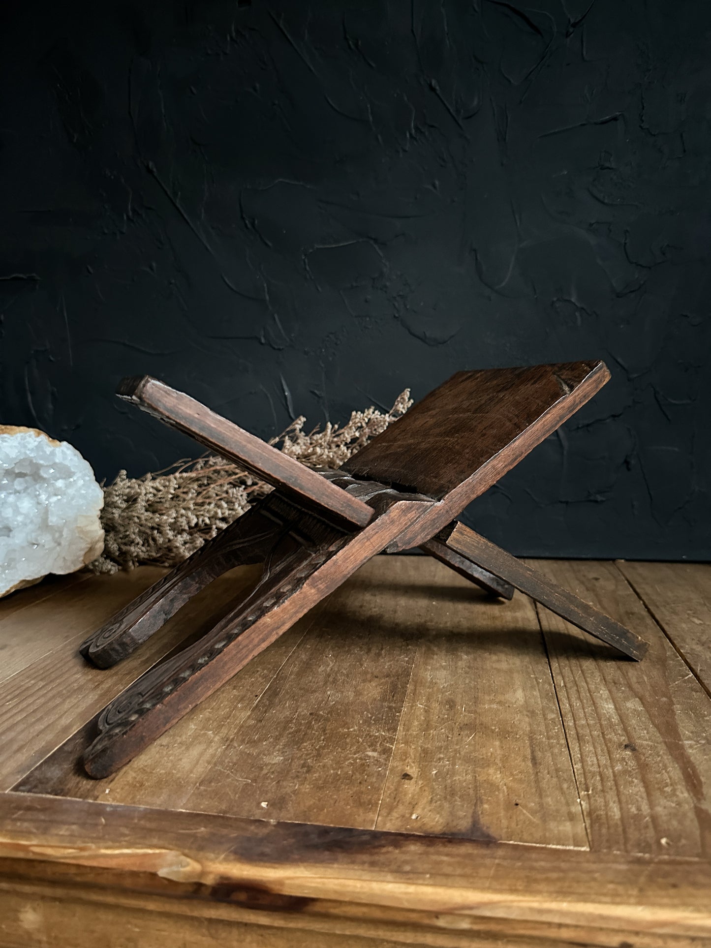 Vintage Carved Wood Book Stand 