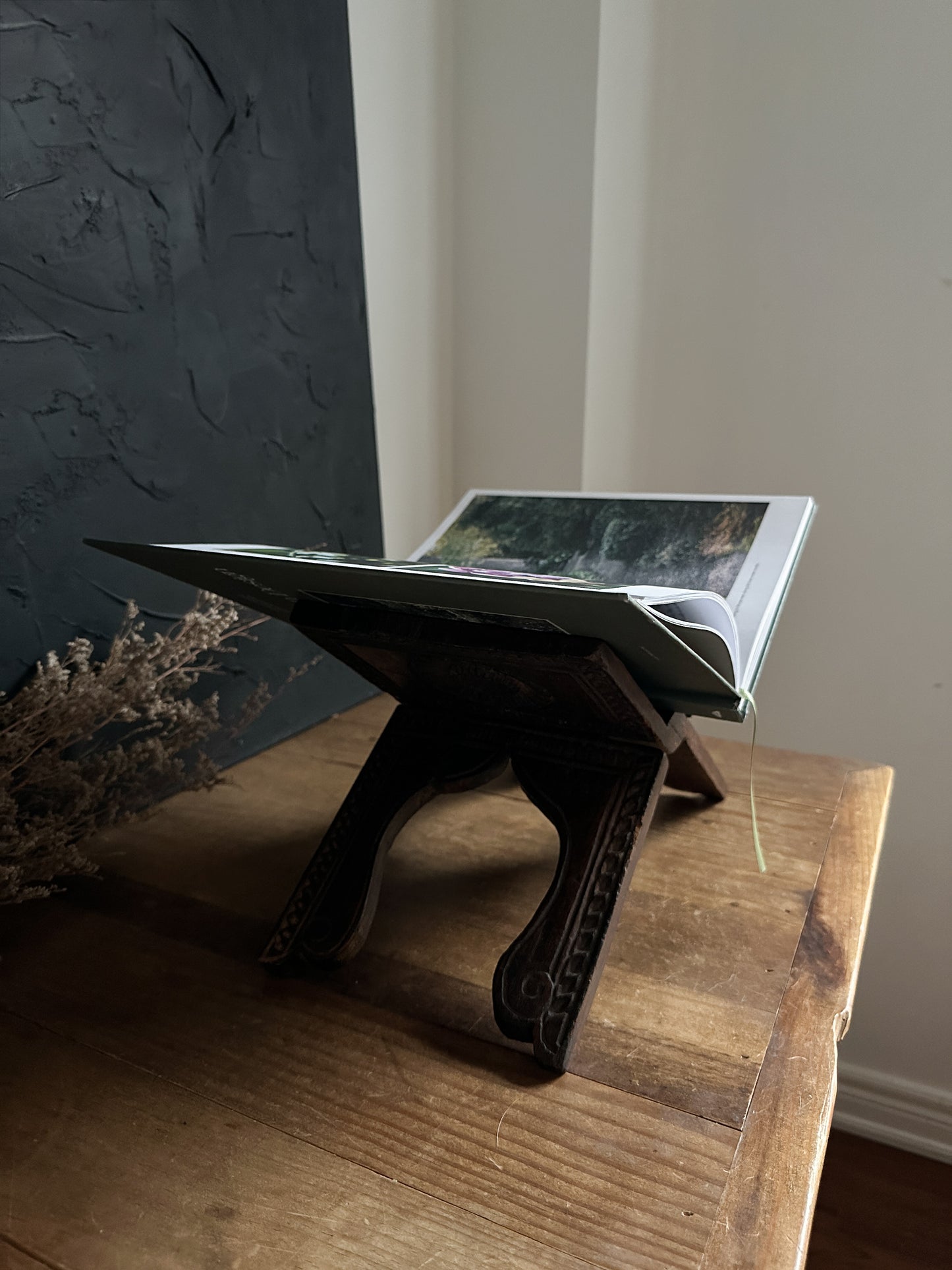 Vintage Carved Wood Book Stand