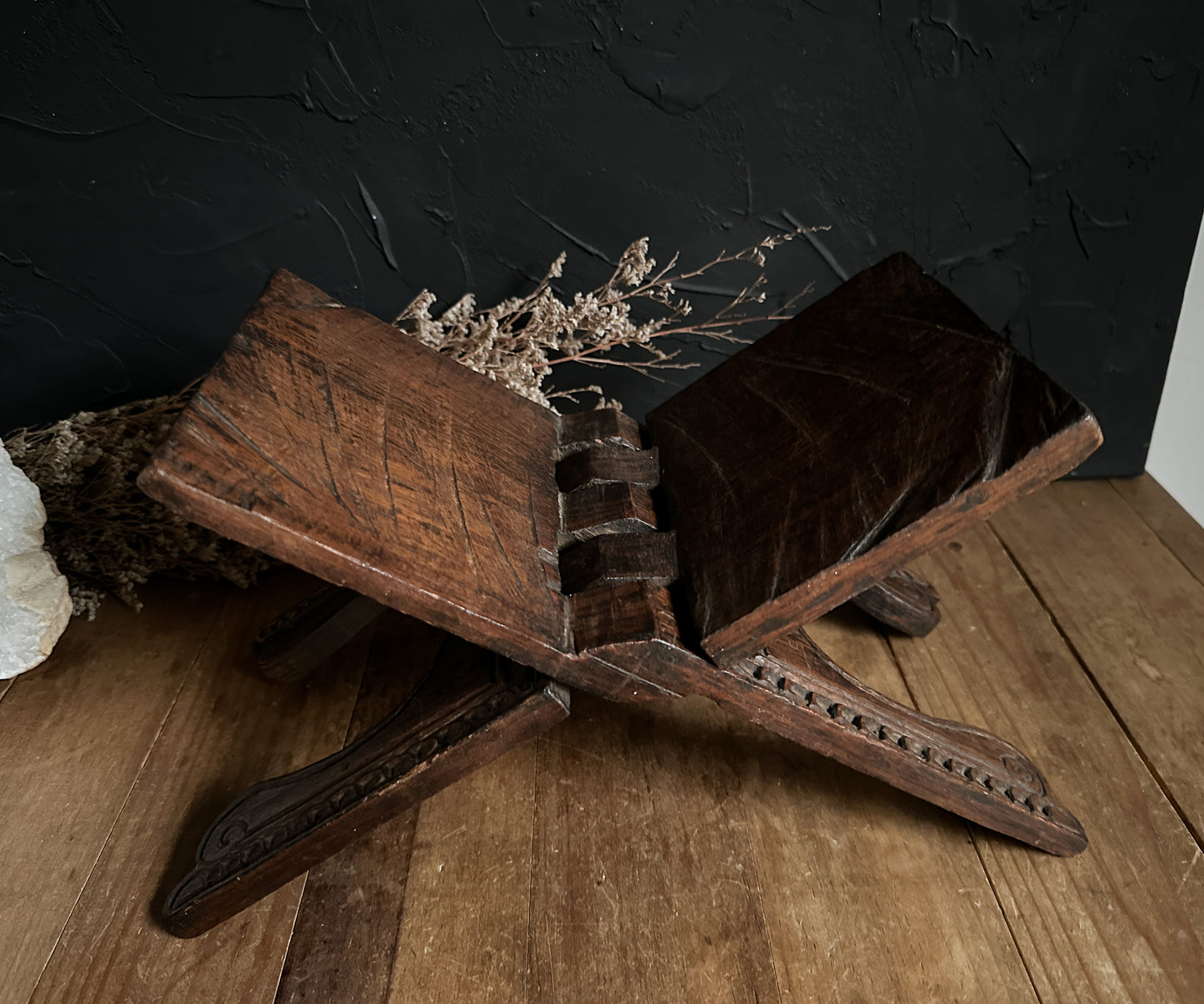 Vintage Carved Wood Book Stand