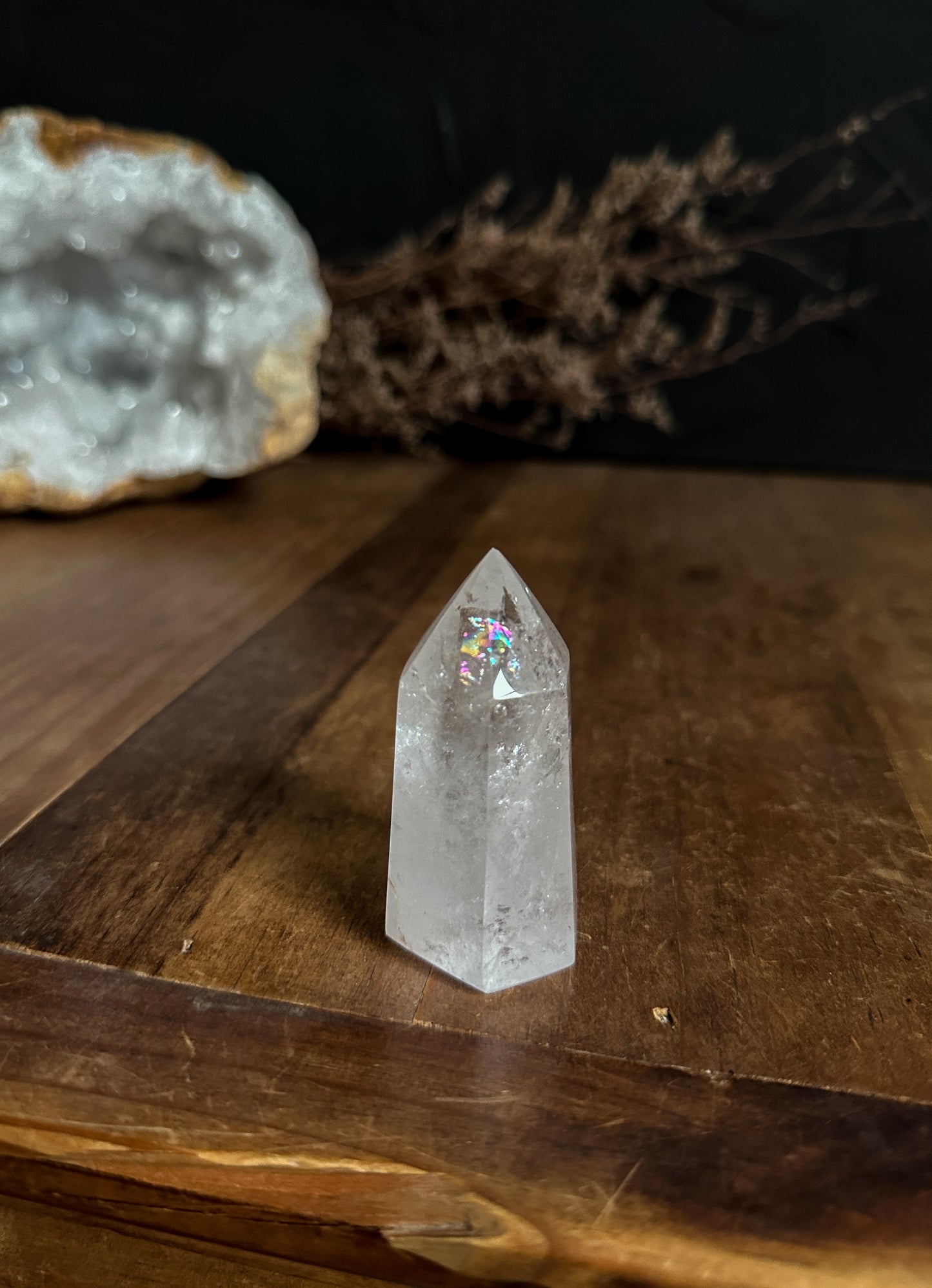 Clear Quartz Tower with Rainbow Inclusions -06
