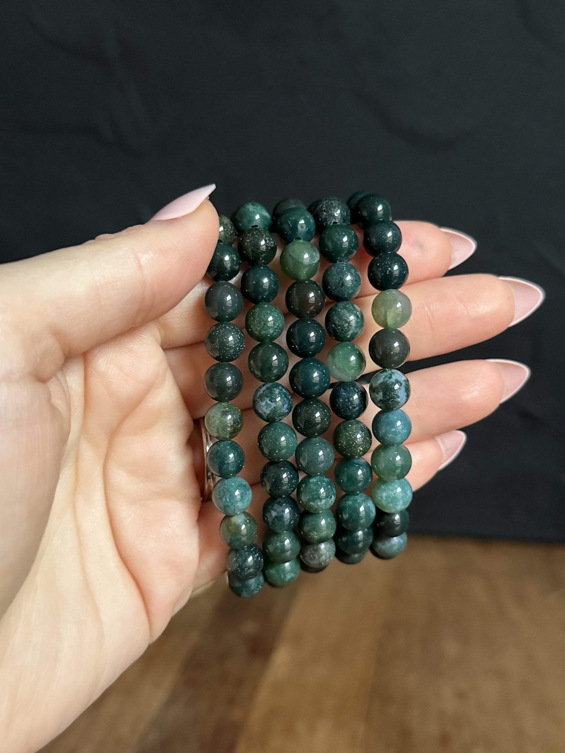 It is a perfect way to carry your favourite healing crystal/gemstone with you all day long! This bracelet is perfect by itself or even stacked with others. These are The Stone Maidens 8mm Moss Agate Bracelet 