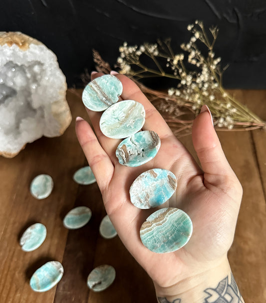 Blue Aragonite Worry Stone. A perfect stone to carry in your purse or pocket especially on stressful days or situations.