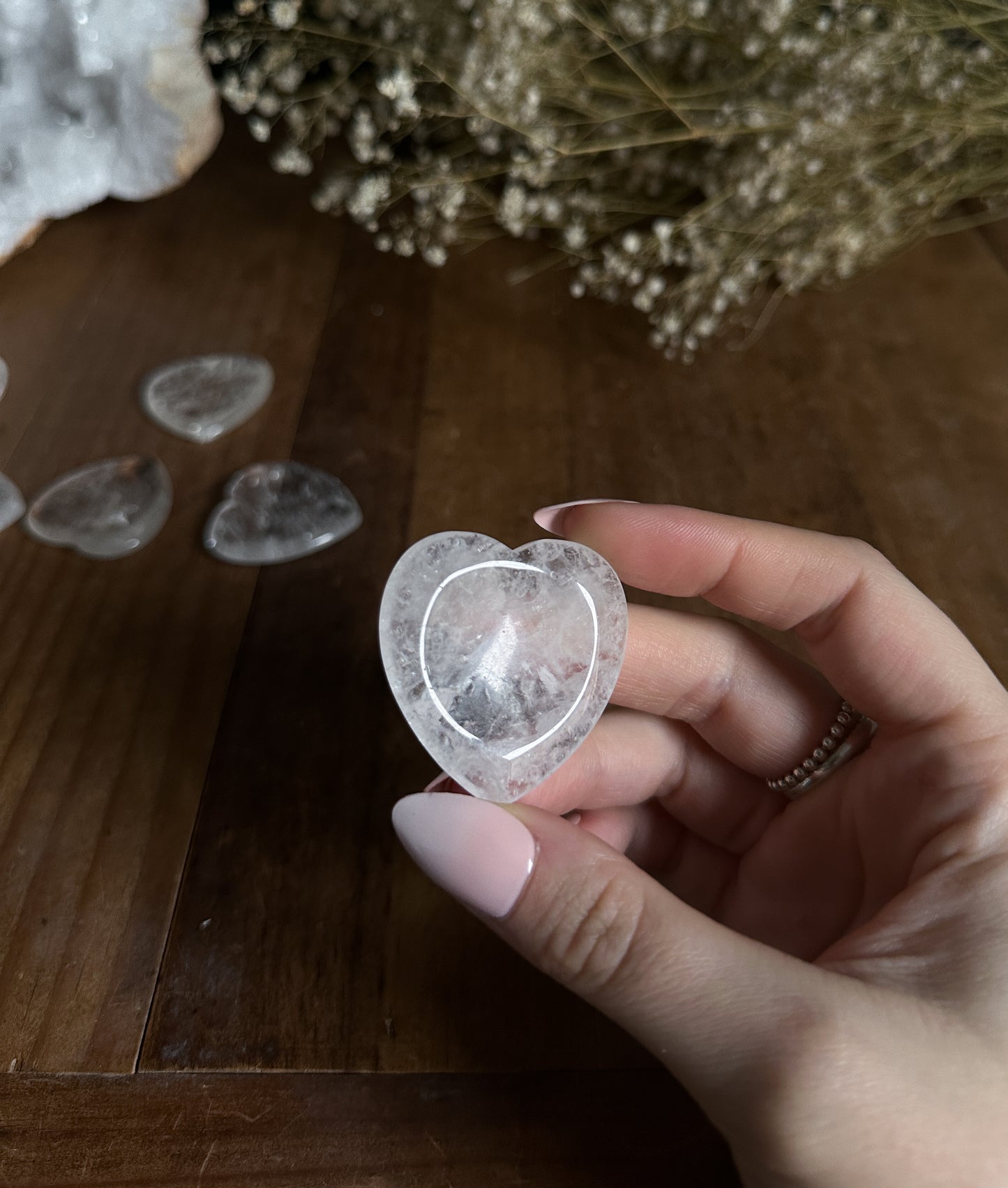 Clear Quartz Crystal Heart Worry Stone