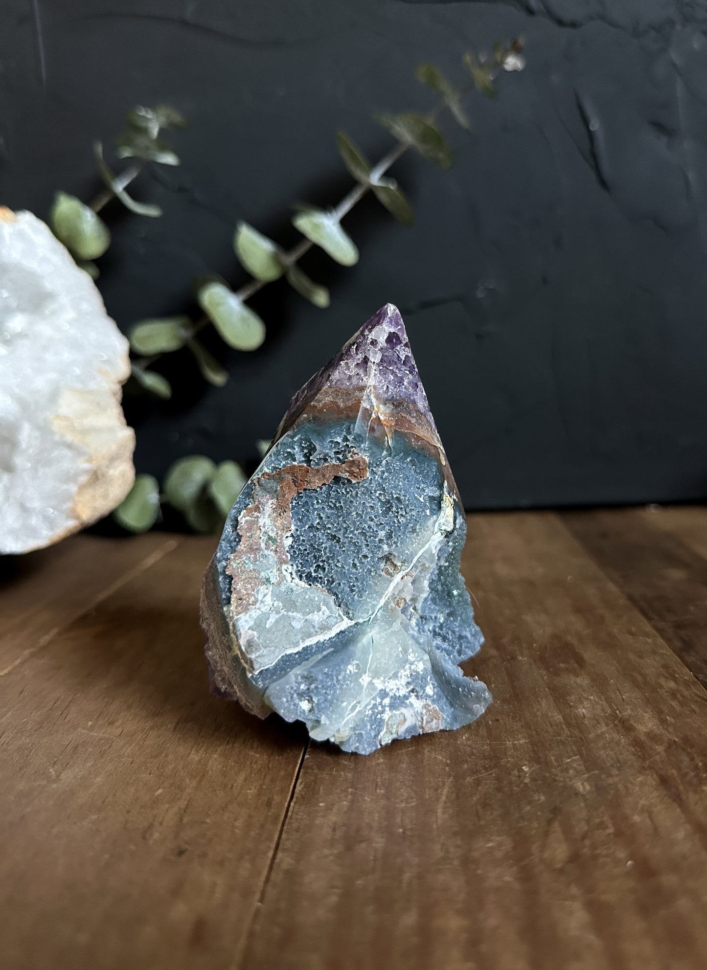 Rare Amethyst Point Cluster Geode with Blue Agate