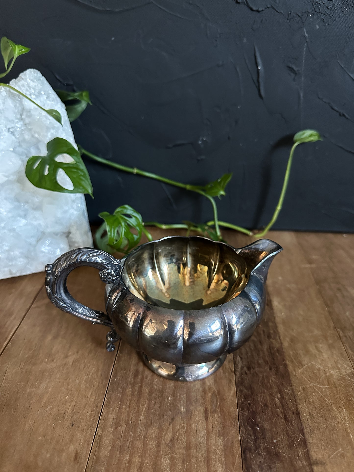 Vintage Silver Dish with Spout and Handle