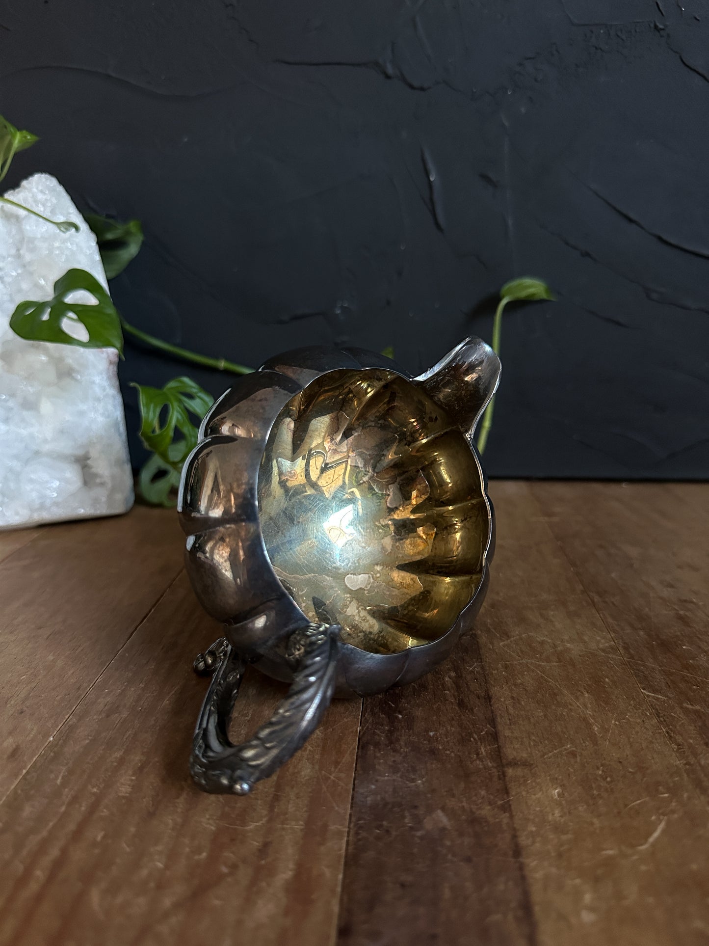 Vintage Silver Dish with Spout and Handle