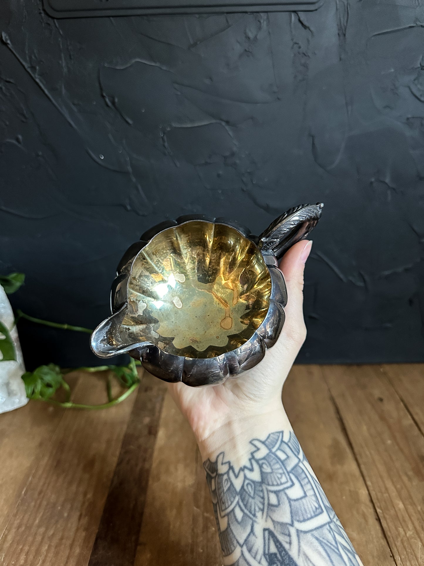 Vintage Silver Dish with Spout and Handle