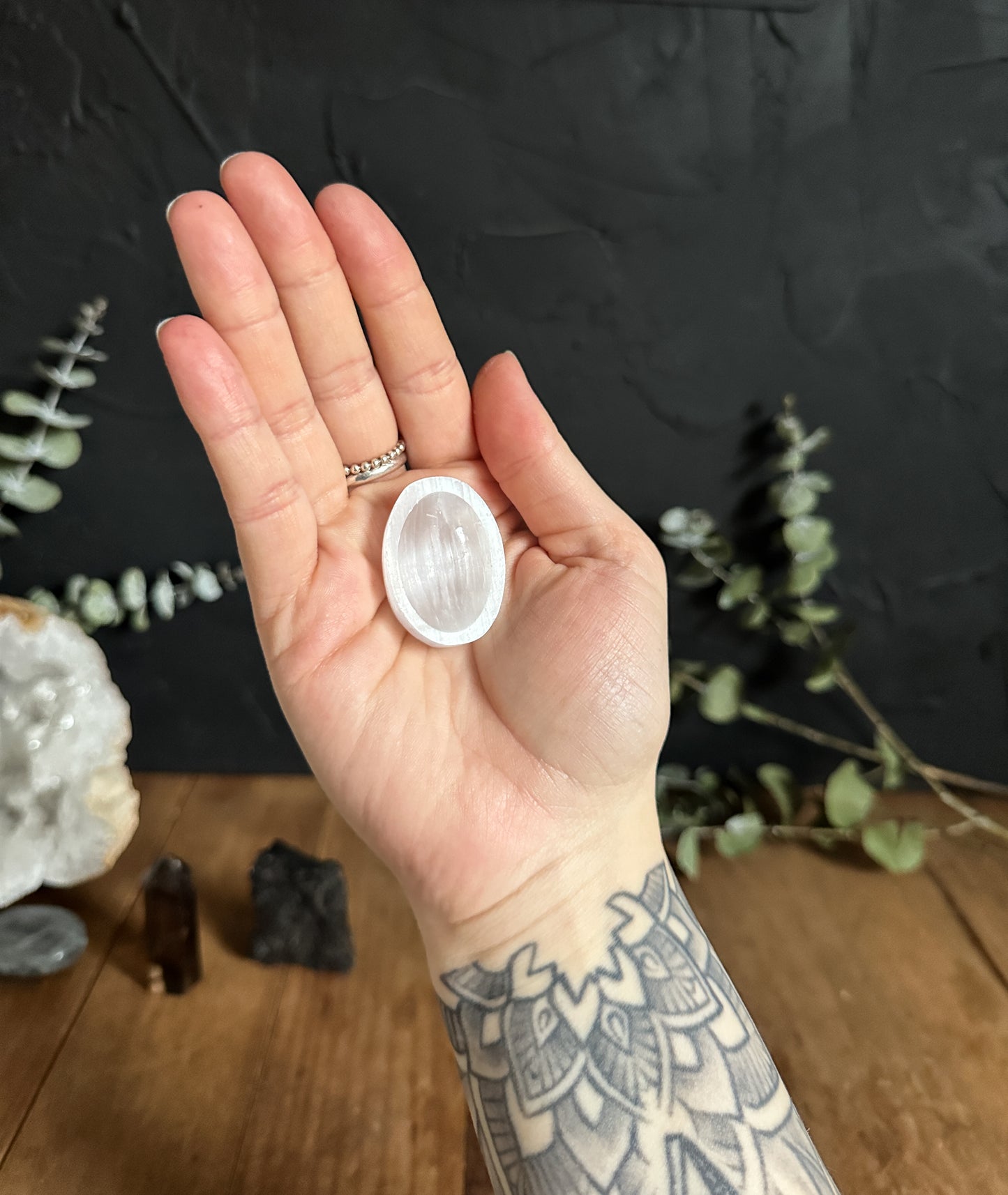 Selenite Worry Stone from the Good Vibes Only Crystal Set at The Stone Maidens