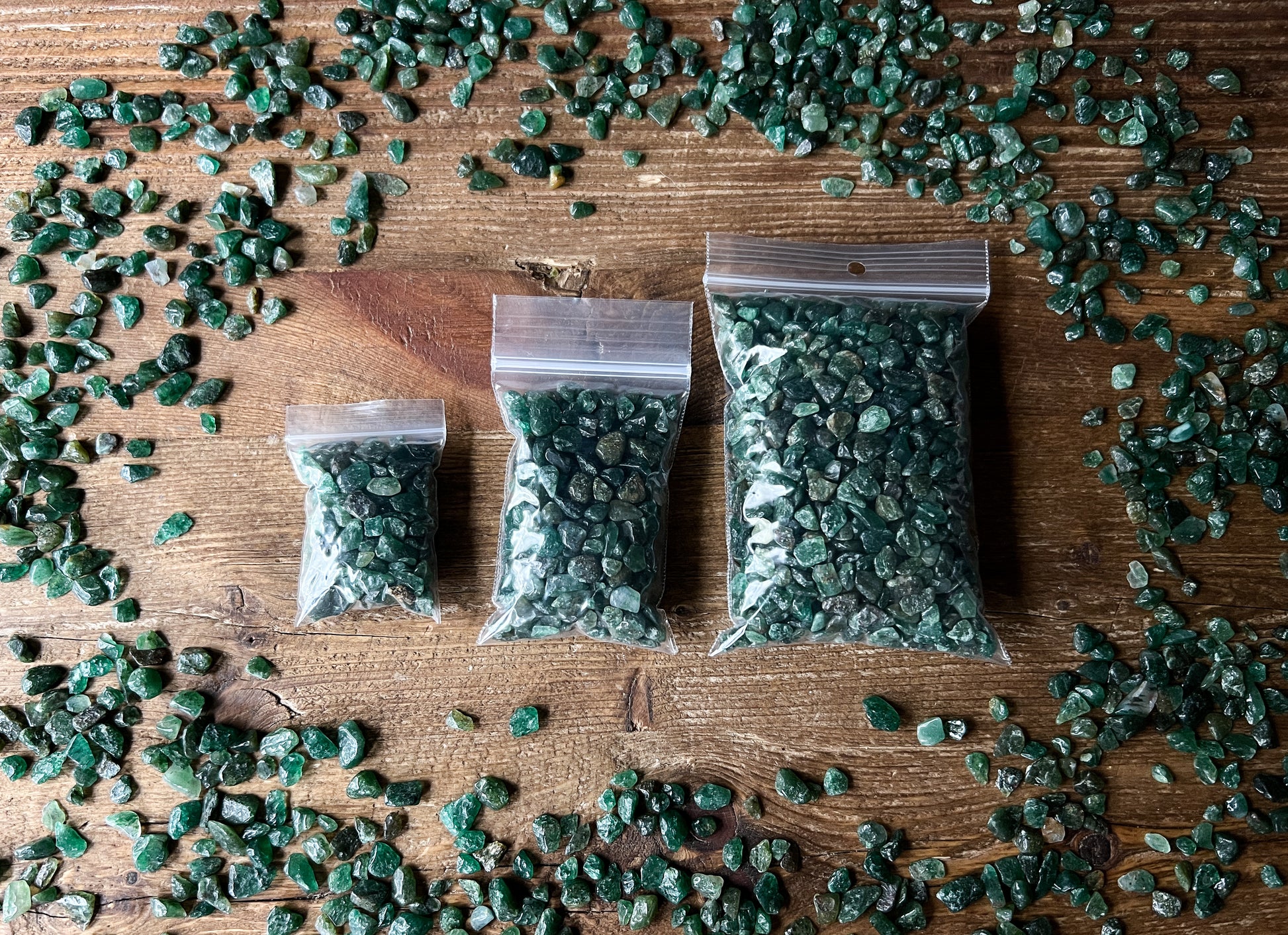 These Emerald Crystal Chips are sold by the gram at The Stone Maidens.