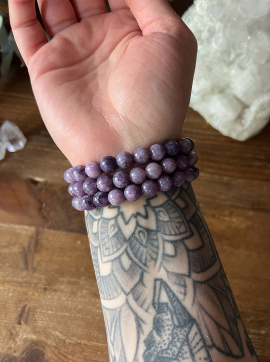 8mm Lepidolite Bracelets stacked, at The Stone Maidens