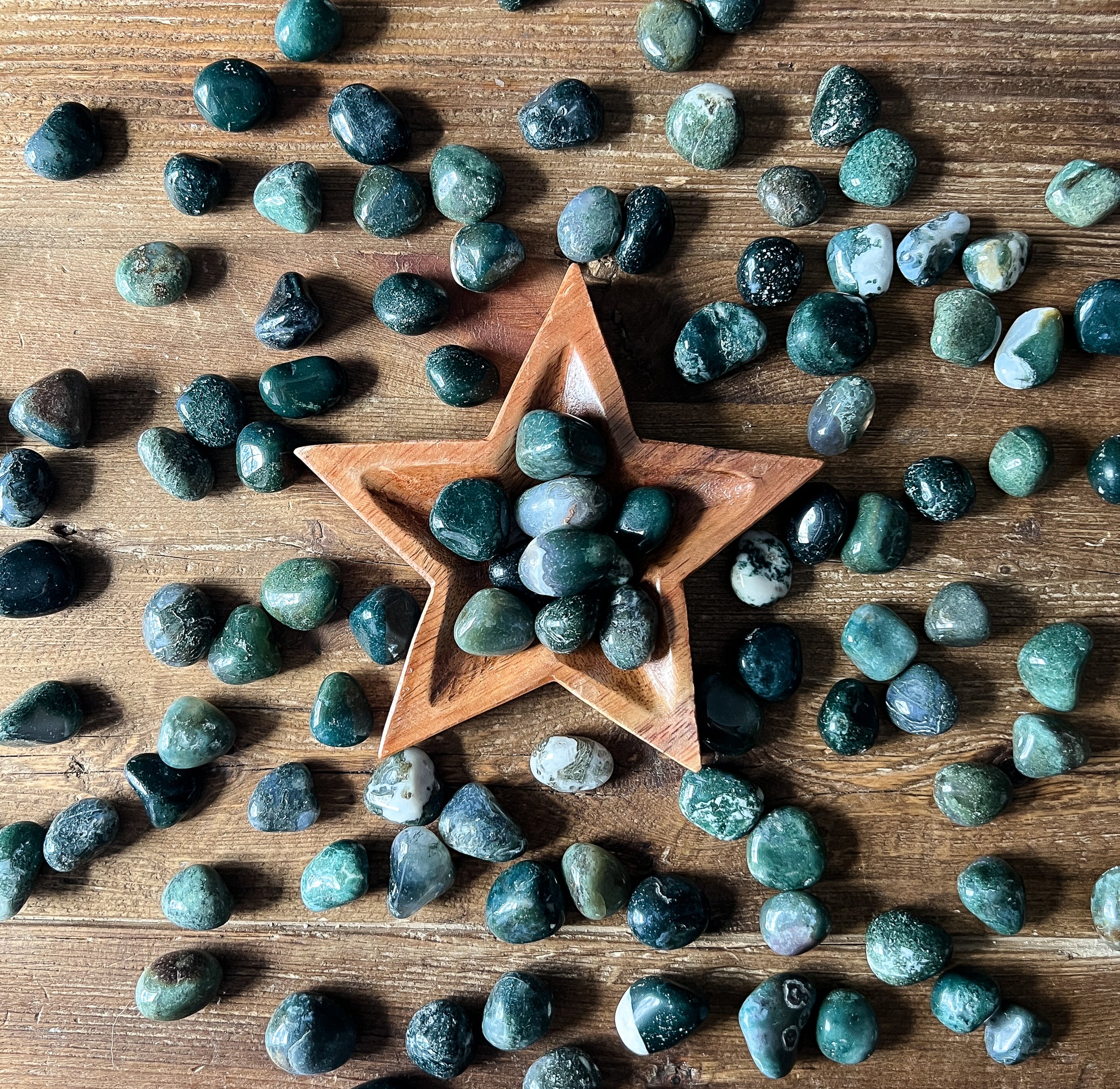 Bulk Green Moss Agate Tumbled Stones at The Stone Maidens