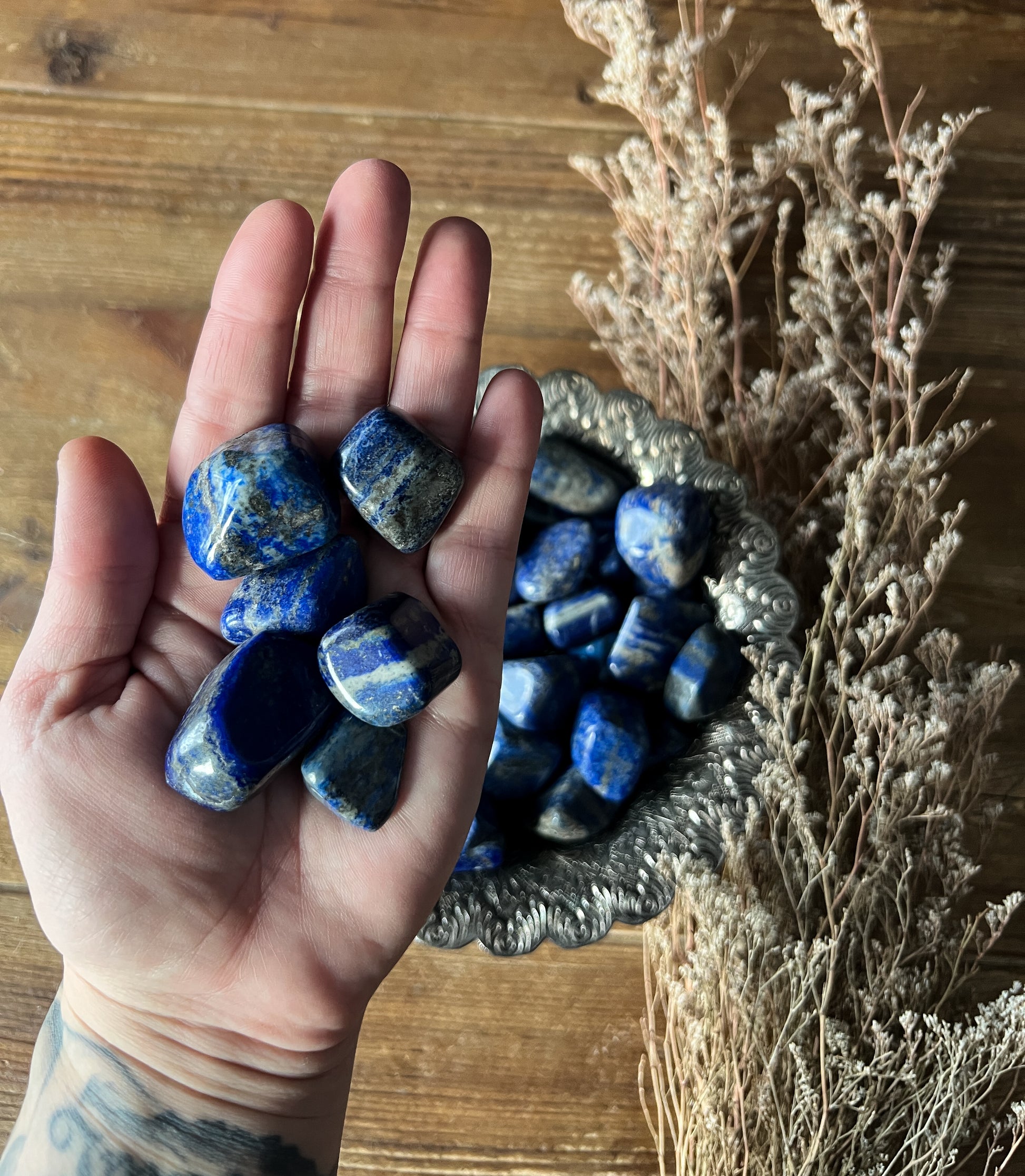 Tumbled Stones, Lapis Lazuli in the hand of The Stone Maidens