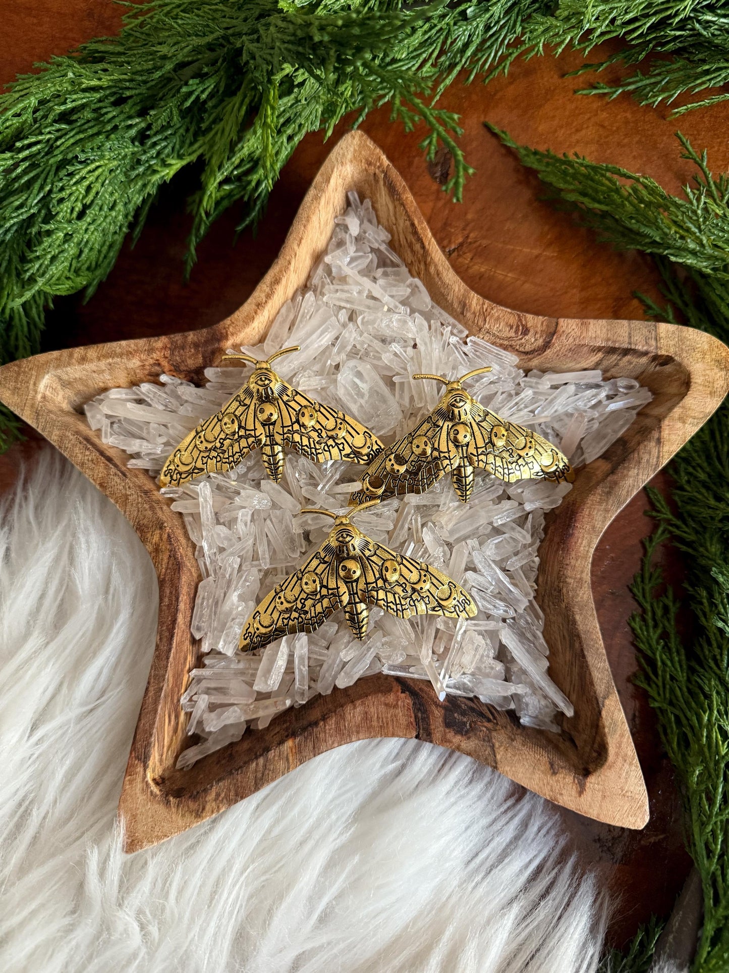 A group of Large Brass Moon Phases Moth Pins