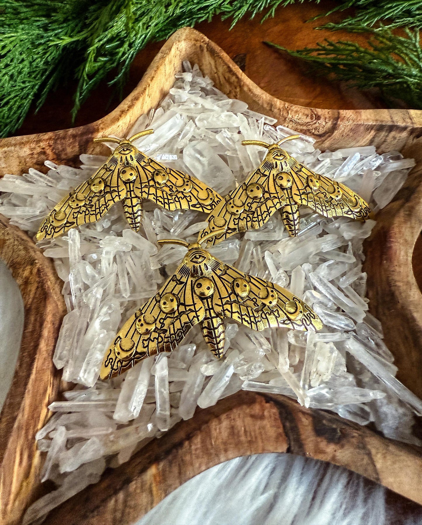 Large Brass Moon Phases Moth Pins 