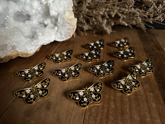 Moth with Flowers Enamel Brooch Pins