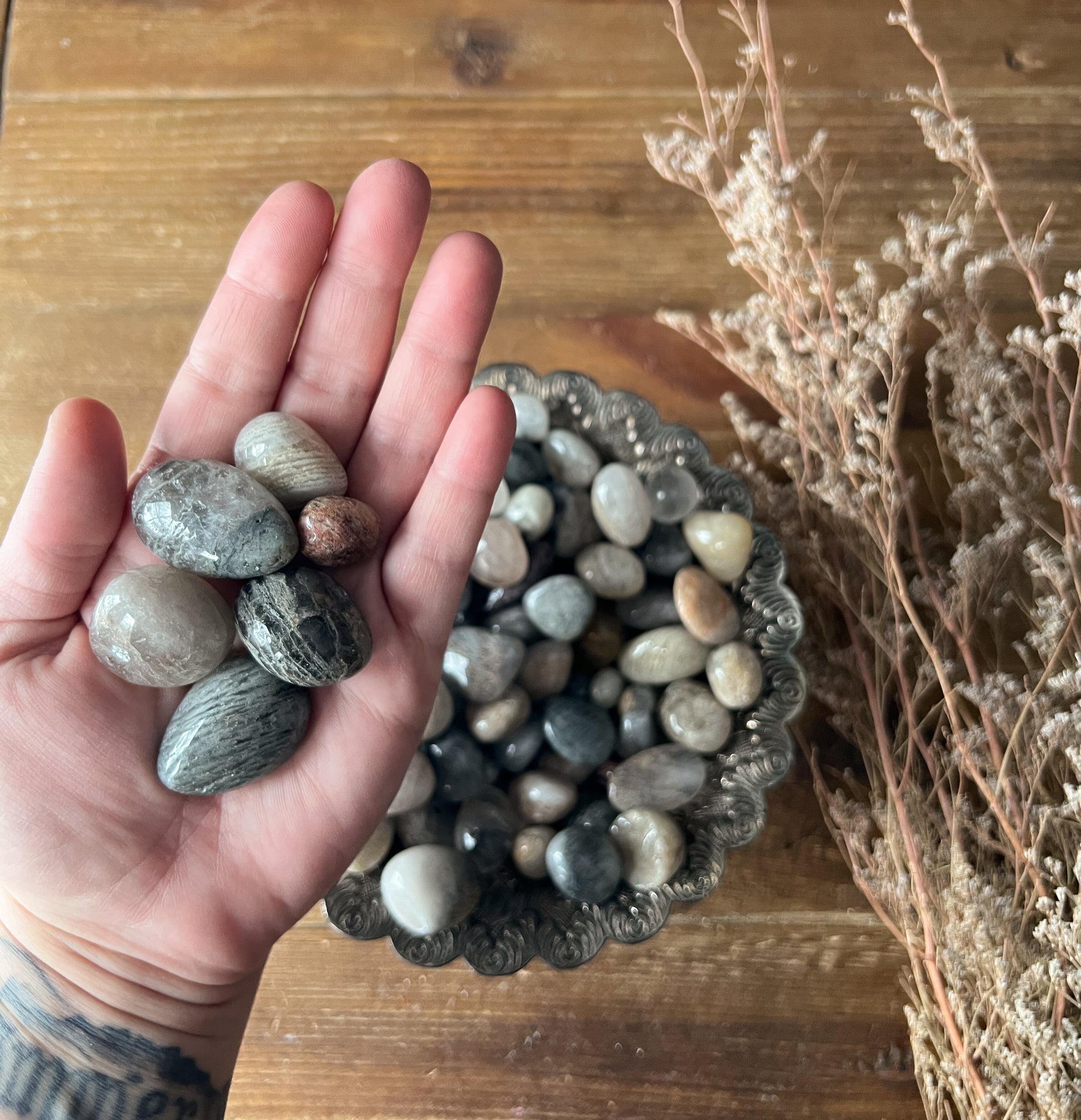 Thousand Layer Inclusion Quartz Tumbled Stones,  Also known as Lodalite, Scenic or Garden Quartz, Shaman Dream Stone Metaphysical Crystals at The Stone Maidens