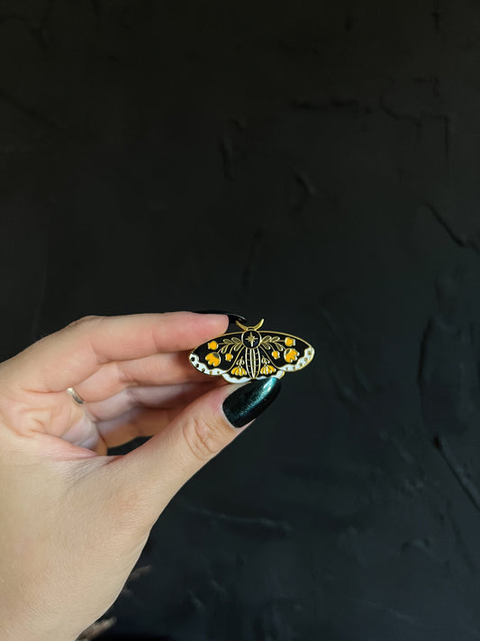 Yellow Floral Moth Enamel Pin