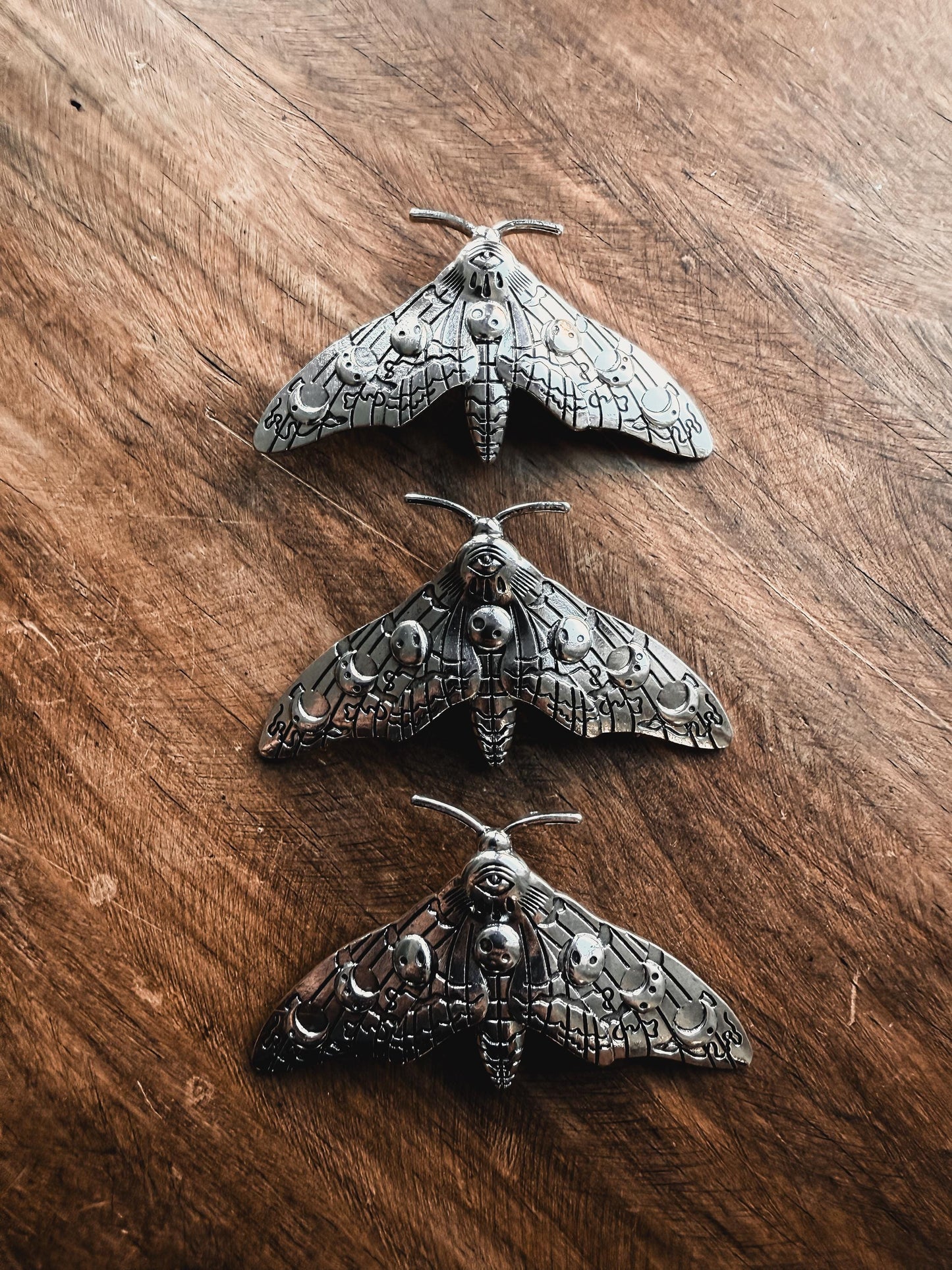 Large Silver Moon Phases Moth Pin