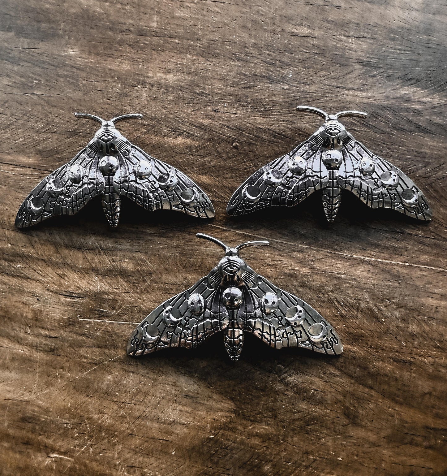 Large Silver Moon Phases Moth Pin