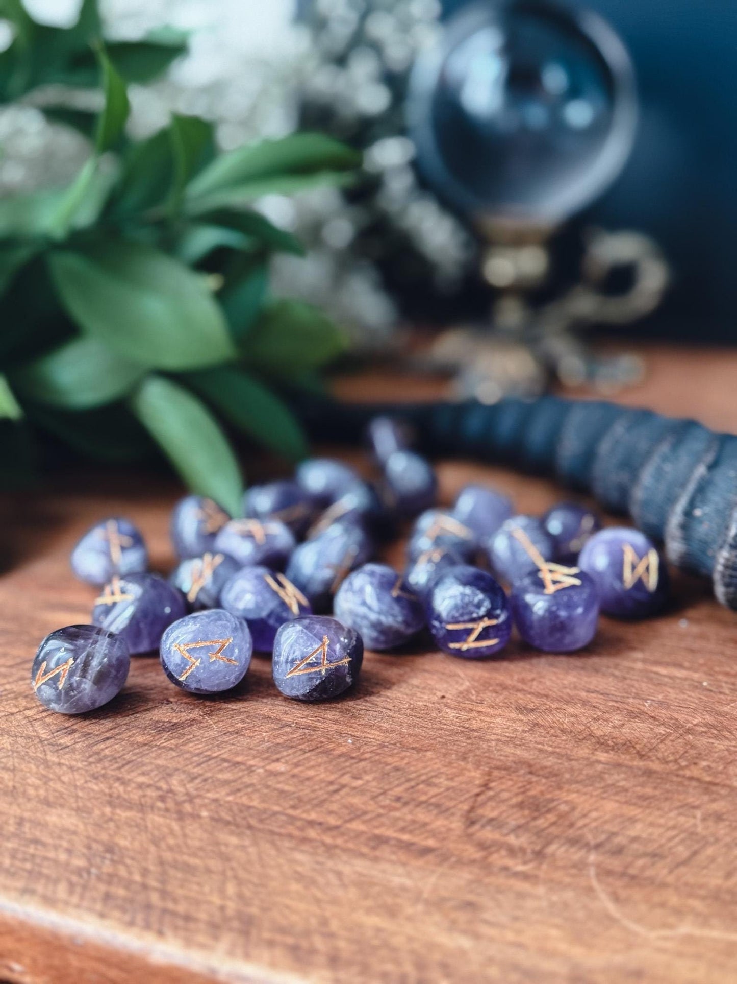 Amethyst Crystal Rune Set at The Stone Maidens. For all your divination and ritual needs.
