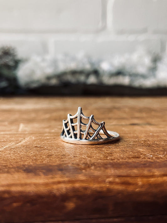Sterling Silver Spider Web Ring sold at The Stone Maidens. 